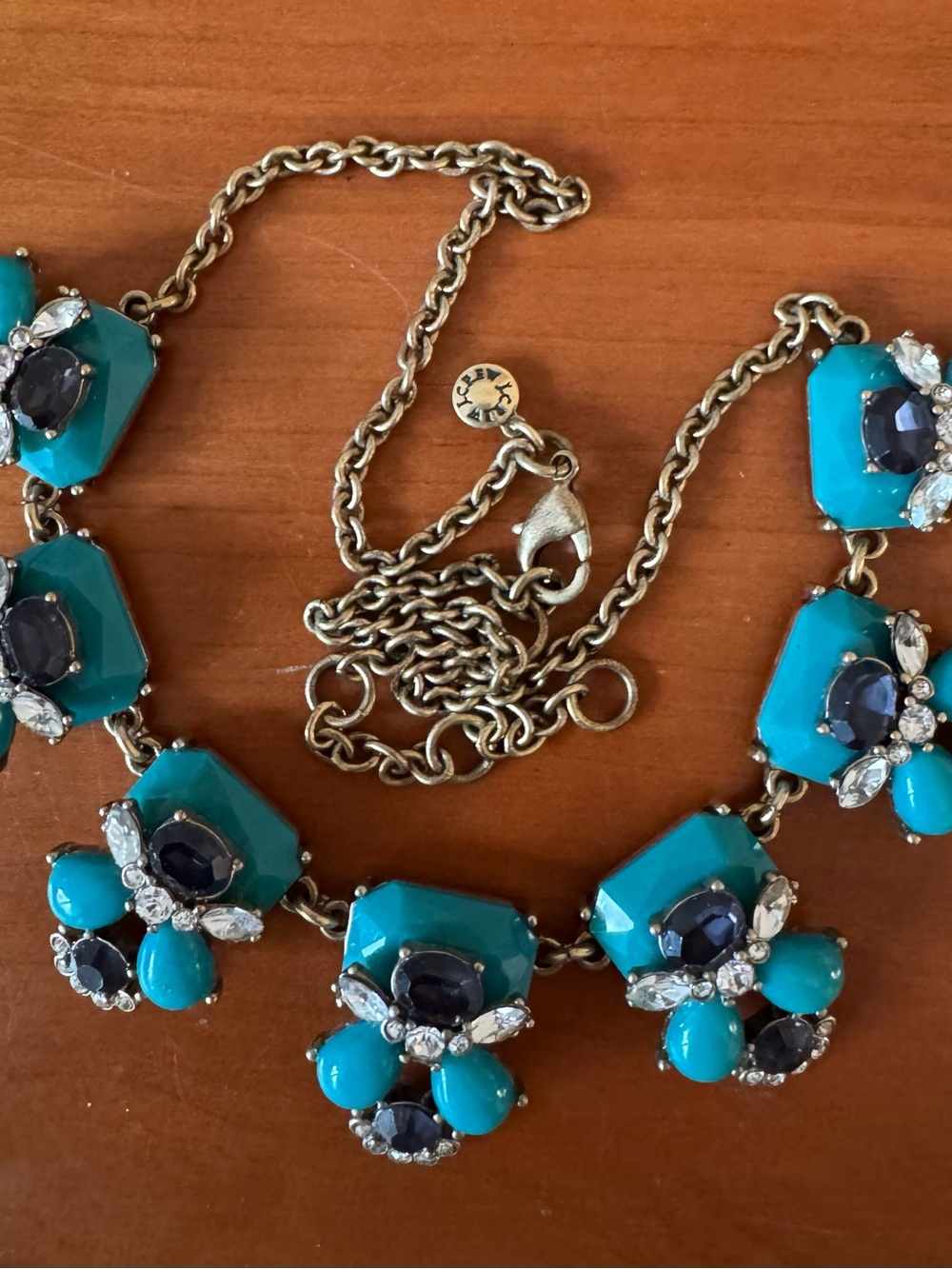 J. Crew Factory Turquoise and Navy Crystal Statement Necklace